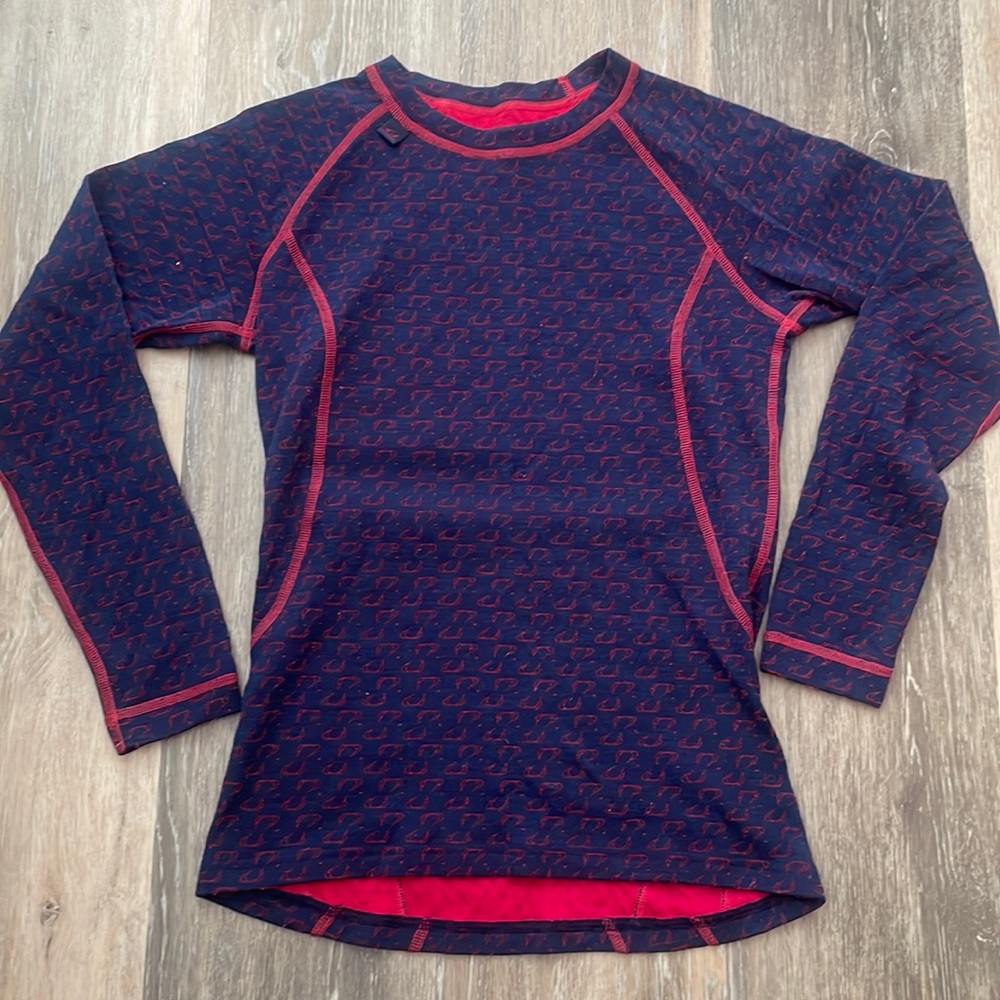 Ulvang Small Women’s 80% Merino Wool base layer top sweater Navy w pinkish red